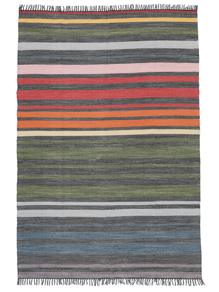 Rainbow Stripe - Harmaa Matto 200X300 Moderni Käsinkudottu Vaaleanharmaa/Tummanvihreä (Puuvilla, Intia)