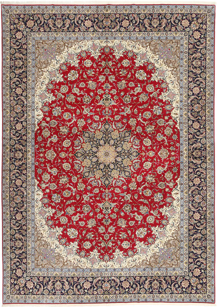  Isfahan Silkkiloimi Matto 300X417 Itämainen Käsinsolmittu Vaaleanharmaa/Tummanpunainen Isot (Villa/Silkki, Persia/Iran)