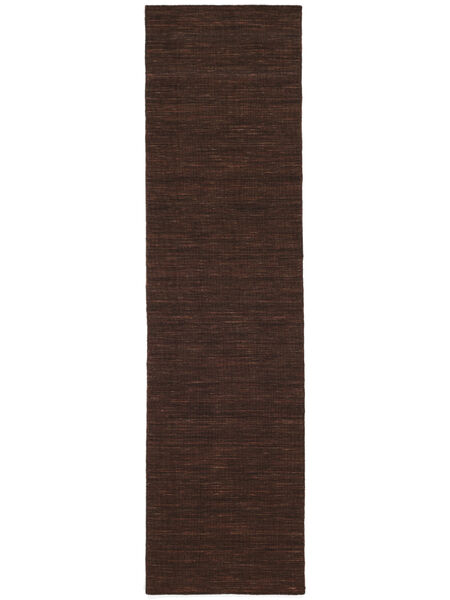  Kelim Loom - Tummanruskea Matto 80X300 Moderni Käsinkudottu Käytävämatto Tummanruskea (Villa, Intia)