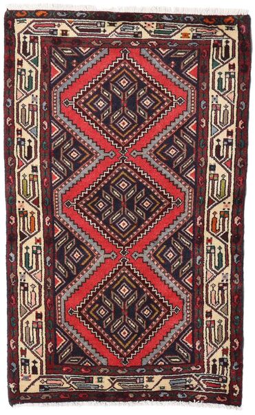  Hamadan Matto 77X125 Itämainen Käsinsolmittu Tummanruskea/Tummanpunainen (Villa, Persia/Iran)