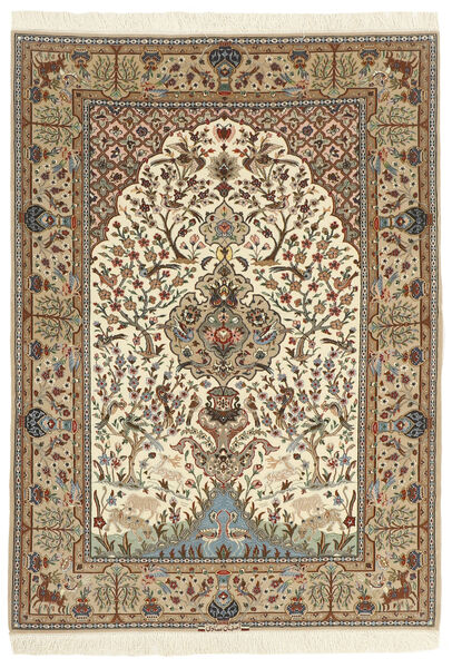  Isfahan Silkkiloimi Matto 130X190 Itämainen Käsinsolmittu Vaaleanruskea/Ruskea ( Persia/Iran)