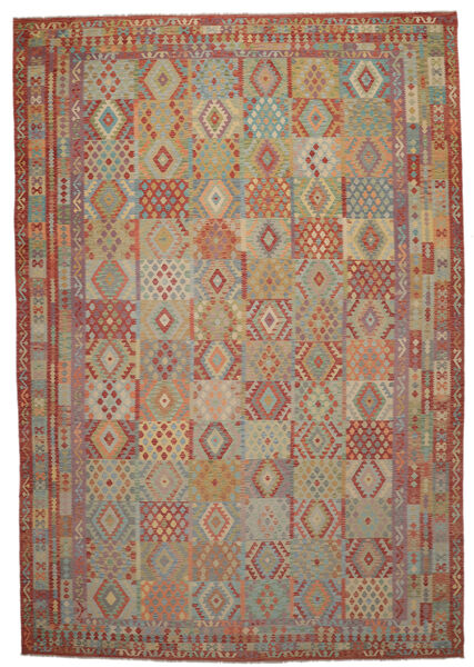  Kelim Afghan Old Style Matto 409X587 Itämainen Käsinkudottu Tummanruskea/Ruskea Isot (Villa, Afganistan)