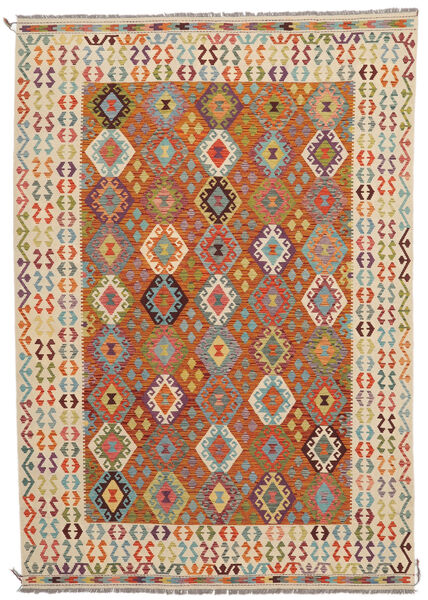  Kelim Afghan Old Style Matto 209X295 Itämainen Käsinkudottu Tummanruskea/Vaaleanruskea (Villa, Afganistan)