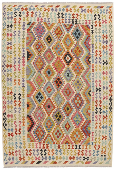  Kelim Afghan Old Style Matto 204X293 Itämainen Käsinkudottu Tummanbeige/Vaaleanruskea (Villa, Afganistan)