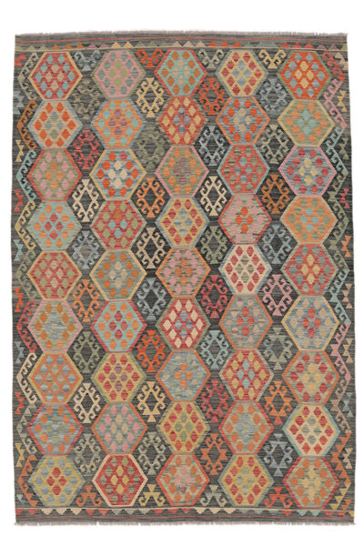  Kelim Afghan Old Style Matto 207X293 Itämainen Käsinkudottu Tummanruskea/Ruskea (Villa, Afganistan)