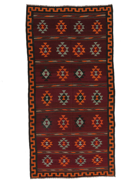 Käsinkudottu Afghan Vintage Kelim Matot 190X377 Vintage Villamatto Musta/Tummanpunainen Matto 