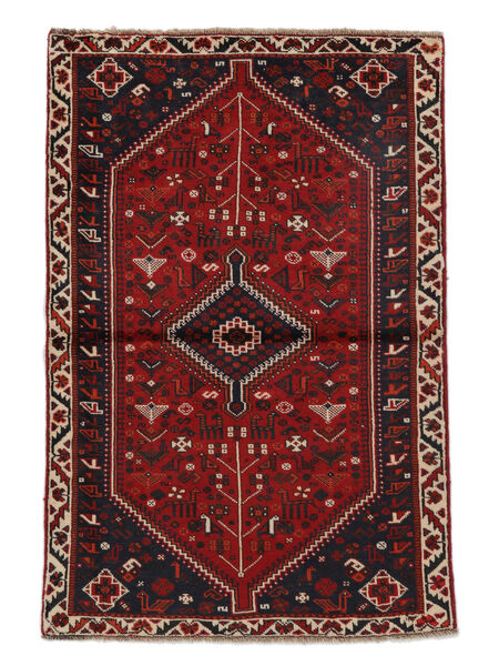  Shiraz Matto 109X165 Itämainen Käsinsolmittu Musta/Tummanpunainen (Villa, Persia/Iran)