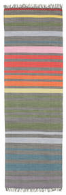  Rainbow Stripe - Harmaa Matto 80X250 Moderni Käsinkudottu Käytävämatto Tummanvihreä/Vaaleanharmaa (Puuvilla, Intia)