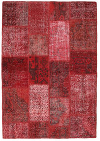  Patchwork Matto 138X201 Moderni Käsinsolmittu Tummanpunainen/Punainen (Villa, Turkki)