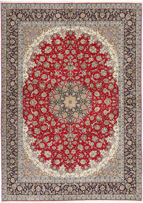  Isfahan Silkkiloimi Matto 300X417 Itämainen Käsinsolmittu Punainen/Vaaleanharmaa Isot ()