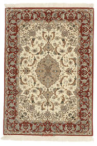  Isfahan Silkkiloimi Matto 110X158 Itämainen Käsinsolmittu Ruskea/Keltainen (Villa/Silkki, Persia/Iran)