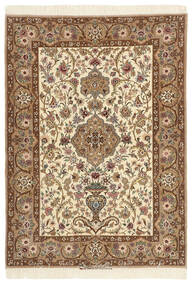  Isfahan Silkkiloimi Matto 110X157 Itämainen Käsinsolmittu Ruskea/Keltainen ( Persia/Iran)