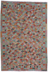  Kelim Afghan Old Style Matto 204X296 Itämainen Käsinkudottu Tummanharmaa/Tummanpunainen (Villa, Afganistan)