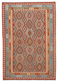  Kelim Afghan Old Style Matto 206X300 Itämainen Käsinkudottu Tummanpunainen/Tummanruskea (Villa, Afganistan)