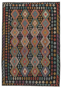  Kelim Afghan Old Style Matto 197X289 Itämainen Käsinkudottu Musta/Tummanruskea (Villa, Afganistan)