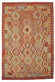  Kelim Afghan Old Style Matto 201X296 Itämainen Käsinkudottu Tummanpunainen/Ruskea (Villa, Afganistan)