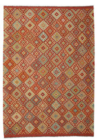  Kelim Afghan Old Style Matto 212X303 Itämainen Käsinkudottu Tummanpunainen/Ruskea (Villa, Afganistan)