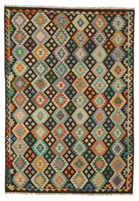  Kelim Afghan Old Style Matto 202X290 Itämainen Käsinkudottu Musta/Beige (Villa, Afganistan)