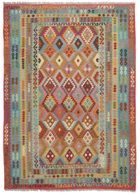  Kelim Afghan Old Style Matto 253X341 Itämainen Käsinkudottu Tummanruskea/Tummanpunainen Isot (Villa, Afganistan)