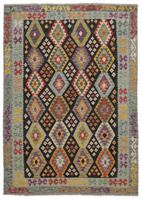  Kelim Afghan Old Style Matto 198X280 Itämainen Käsinkudottu Tummanvihreä/Musta (Villa, Afganistan)