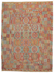 Kelim Afghan Old Style Matto 256X340 Itämainen Käsinkudottu Tummanruskea/Ruskea Isot (Villa, Afganistan)