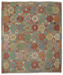  Kelim Afghan Old Style Matto 253X288 Itämainen Käsinkudottu Tummanruskea/Tummanvihreä Isot (Villa, Afganistan)
