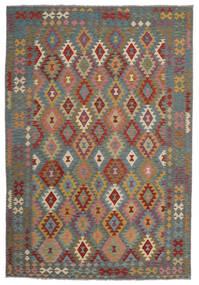  Kelim Afghan Old Style Matto 203X296 Itämainen Käsinkudottu Tummanruskea/Tummanharmaa (Villa, Afganistan)