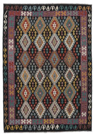 Kelim Afghan Old Style Matot Matto 204X290 Musta/Tummanpunainen (Villa, Afganistan)