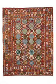  Kelim Afghan Old Style Matto 257X343 Itämainen Käsinkudottu Tummanruskea/Tummanpunainen Isot (Villa, Afganistan)