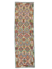  87X296 Kelim Afghan Old Style Matot Käsinkudottu Käytävämatto Matto Vihreä/Ruskea Afganistan 