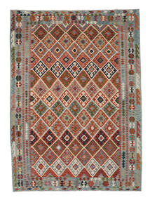  Kelim Afghan Old Style Matto 258X357 Itämainen Käsinkudottu Tummanruskea/Tummanvihreä Isot (Villa, Afganistan)